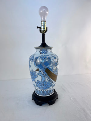 Vintage Chinoiserie Table Lamp Peacock Blue and White 20"