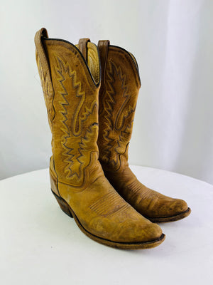 Old West Tan Canyon Leather Snip Toe Western Cowboy Boots Women's 5B | LF1529