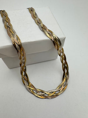 Italy 925 Sterling Silver Necklace 11.2g Multi-Tone Braided Herringbone 16 in.