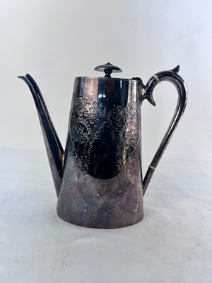 Antique Maple & Co London Silver Plate Coffee Pot Victorian Engraved Floral 3055