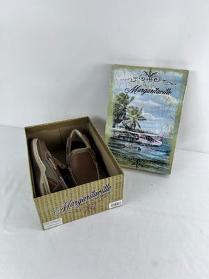 Margaritaville Men's Anchor Slip On Boat Shoes Light Tan Leather Size 11.5 NIB