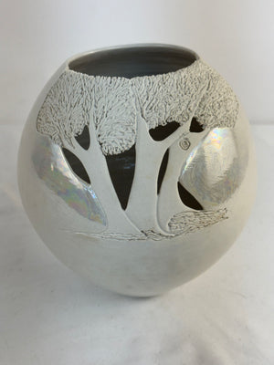 Tim & Erika Peters Hand Carved Porcelain Tree Lusterware Vase 2017 7.5"H x 8"W