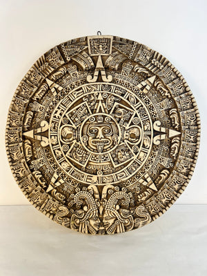 Vintage Mid Century Aztec Solar Calendar Sun Stone Wall Art Plaque Mayan 17.5"