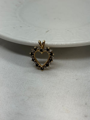 10K Yellow Gold Heart Pendant 2.3g Diamond and Sapphire 0.75in