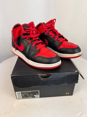 Nike Air Jordan 1 Mid GS Alternate Bred Black Fire Red Size 7Y DQ8423-060 w/ Box