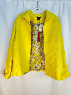Sara Isabella Sunshine Yellow Textured Waffle Knit Floral Lined Jacket Women XL
