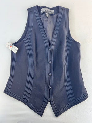 Vintage Linda Allard Ellen Tracy 100% Wool Vest Size 8 Black Piped Waistcoat
