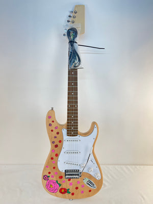 DIY Electric Guitar Kit Strat Style Unfinished Natural Wood Rose Floral Art