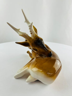 Royal Dux Bohemia Hand Painted Glazed Porcelain Seated Deer Figurine Home Decor