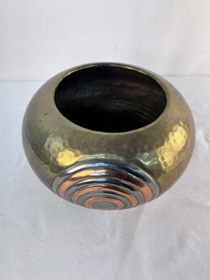 Vintage Copper Brass Hammered Metal Vase Bowl Art Deco