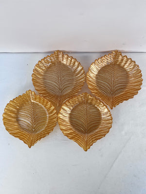 Vintage Amber Yellow Orange Leaf Shaped Salad Plate Candy Dish Reverse Painted