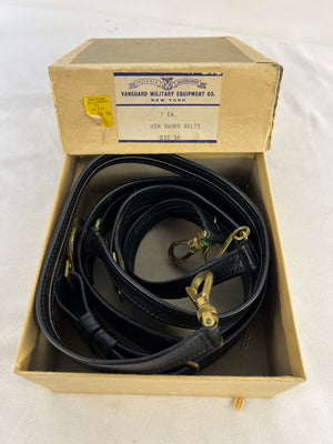 Vanguard USN Officers Sword Belt Black Leather Size 36 NS Meyer Buckle Boxed