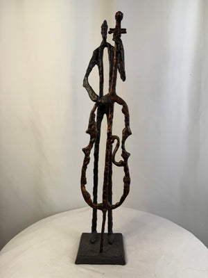 VTG Giacometti Style Brutalist Cello Bass Player Metal Sculpture MCM 27" Statue