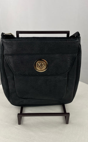 Michael Kors Women's Black Leather Logo Messenger Crossbody Purse