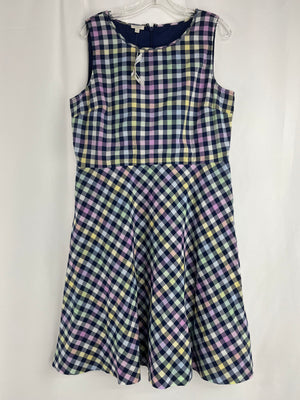 Talbots A Line Dress Pink Navy Gingham Plaid Dress 14P NWT
