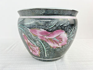 Vtg Chinese Porcelain Hand Painted Flowers Goldfish Fishbowl Planter Jardiniere