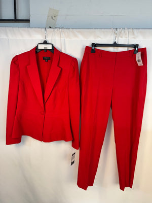 Tahari ASL Red Crepe Pantsuit Set Size 8 NWT One Button Peplum Blazer Pant Suit