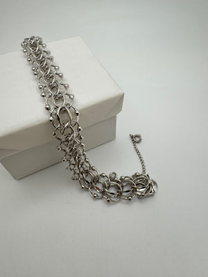 925 Sterling Silver Charm Bracelet 17.8g Multi-Link Starter Chain Vintage 7.5"