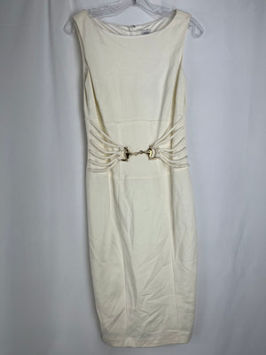 Cache Ivory Sheath Dress w/ Gold Belt Accent Women's Size 6 NWT