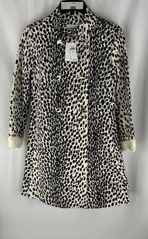 Banana Republic Women's White Brown Faux Leopard Long Rain jacket Size XS NWT
