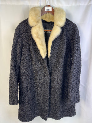 VTG Dittrich Black Persian Lamb Fur Coat Blonde Mink Collar Women's M P2P 20"