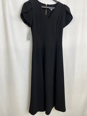 Calvin Klein Black Long Aline Short Sleeve V-Neck Dress Women's Size 2 NWT