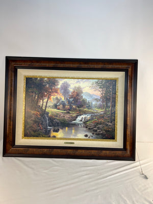 Thomas Kinkade Mountain Retreat Signed Canvas Print Framed SN 2445/2450, 38x29"