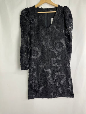 Express Black All-Over Lace Long Sleeve V-Neck Bodycon Dress Women's Small NWT