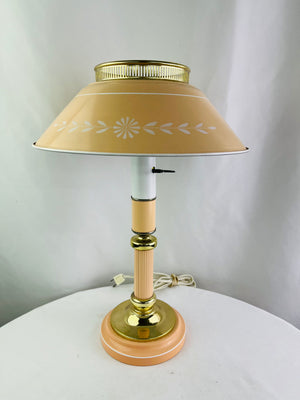 Underwriters Laboratories Enameled Peach 17.25" Metal Brass Table Lamp Works