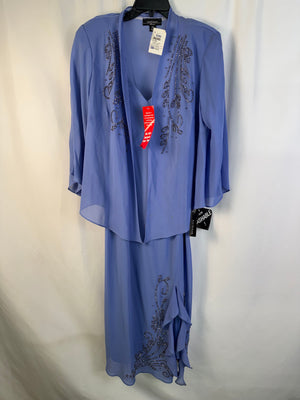 R&M Richards 2 Pc Beaded Jacket Dress Set Slate Blue Formal Plus Size 16W NWT