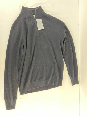 NWT Neiman Marcus Nanocashmere 1/4 Zip Sweater Men Size M Black Cashmere $395