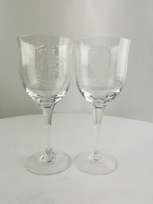 One Noritake Virtue Etched Rose Floral Lead Crystal Wine Glasses 7 5/8"