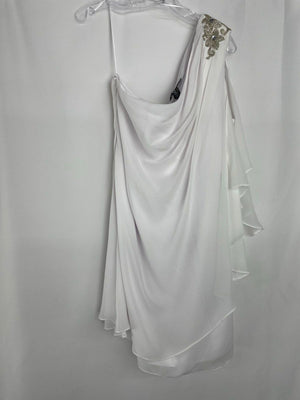 JS Boutique White Sequin One Shoulder Dress Sheer Flowy NWT Size 16
