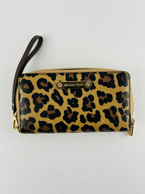 Michael Kors Jet Travel Set Leopard Print Zip Around Wallet Wristlet