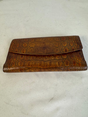 Vintage Brahmin Brown Croc Embossed Leather Tri-Fold Checkbook Wallet Fairhaven