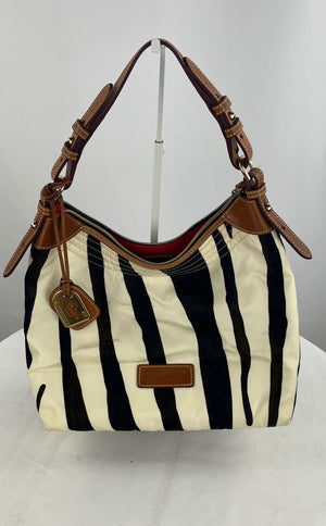 Dooney & Bourke Erica Cream Black Zebra Stripe Hobo Shoulder Bag