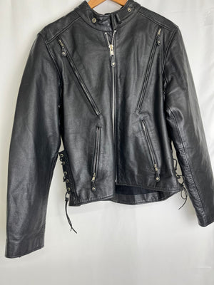 Himalaya Motor Bike Wear Black Pebbled Leather Men's Biker Jacket Size 42
