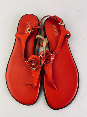Michael Kors Lee Thong Sandals in Watermelon Red Saffiano Leather Women's 8.5M