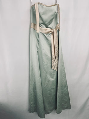 David's Bridal Satin Halter Mint Green | Cream Formal Dress Women's Size 8 NWT