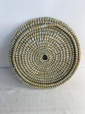 Large Round Lidded Woven Seagrass Storage Basket Hamper Decor 18.5" X 23"
