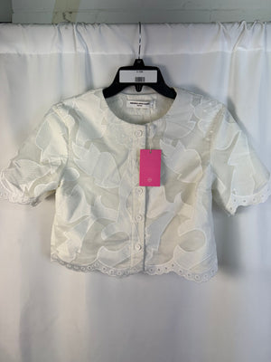 Amanda Uprichard Finley Top White Medium NWT Women Short Sleeve Crop Blouse