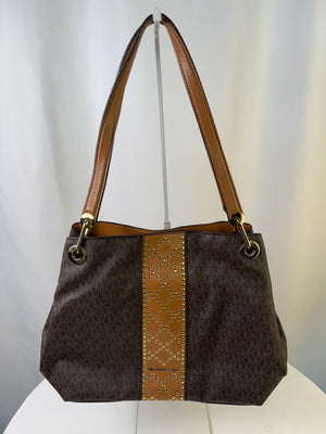 Michael Kors Raven Large Signature Tote w/ Studded/Grommet Center Stripe