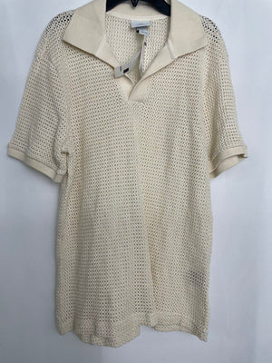 H&M Regular Fit Open Knit Polo Shirt Ivory Cream Men Small NWT