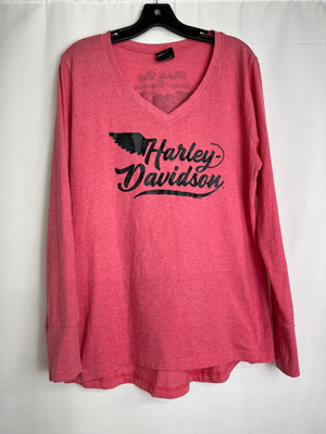 Harley Davidson Long Sleeve V-Neck Coral T-Shirt Women's XL