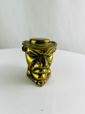 Rare Vintage Brass Figural Tobacco Jar-Heavy Man's Head w/ Snub Nose