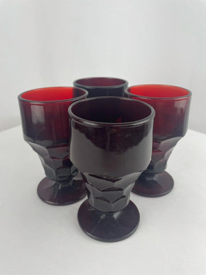 Anchor Hocking Ruby Red Georgian Footed Iced Tea Goblet Glasses Set of 4 Vintage