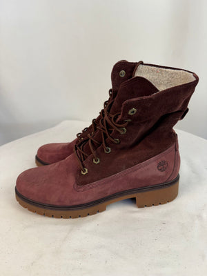 Timberland Women's Jayne Waterproof Fleece Fold-Down Boots 9.5 Burgundy