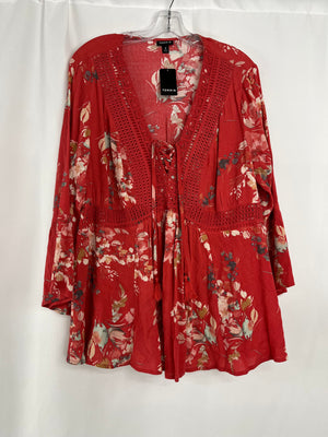 Torrid Lace Up Babydoll Top Pink Floral Print NWT Size 0/12