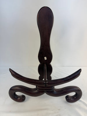Large 20” Vintage Chinese Carved Hardwood Plate Stand Charger Display Easel HK