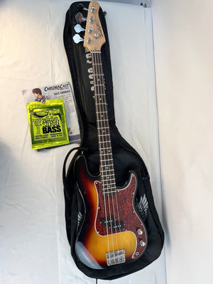 Sawtooth EP Series Electric Bass Guitar Vintage Burst Tortoise Pickguard w/ Bag
